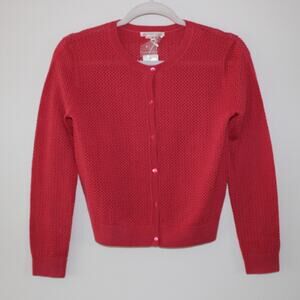 NWT Bonpoint wool Button Front Crochet‎ Cardigan Sweater Red Strawberry 12